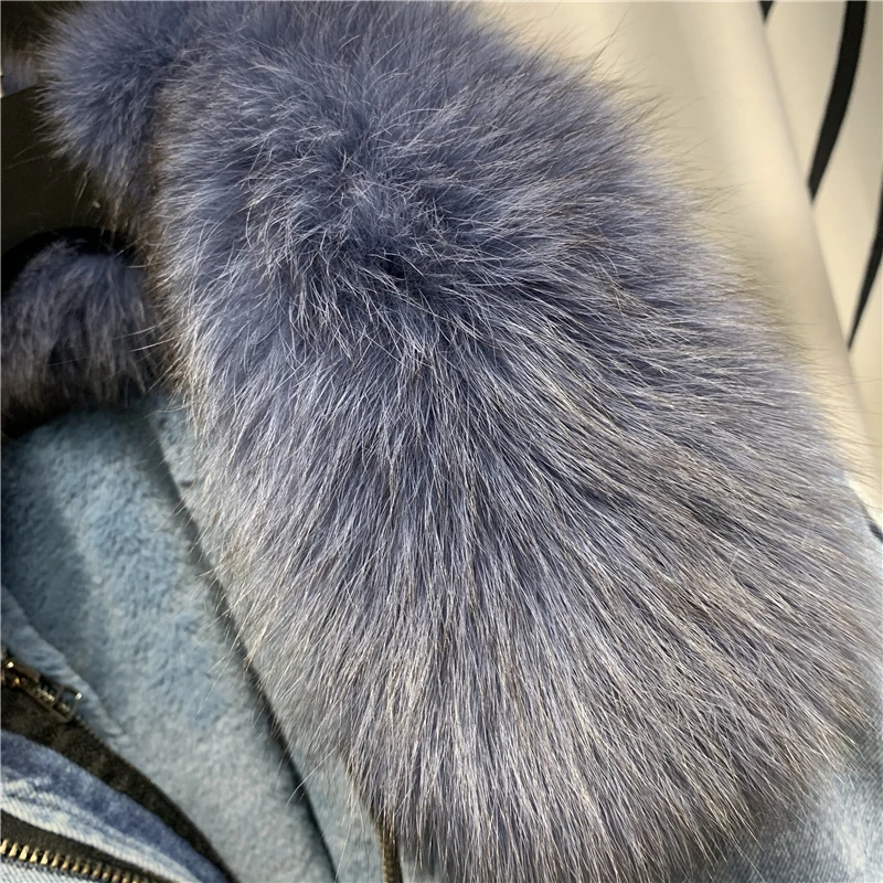 Уличная зимняя куртка Для женщин s джинсовая куртка меховой воротник с ...