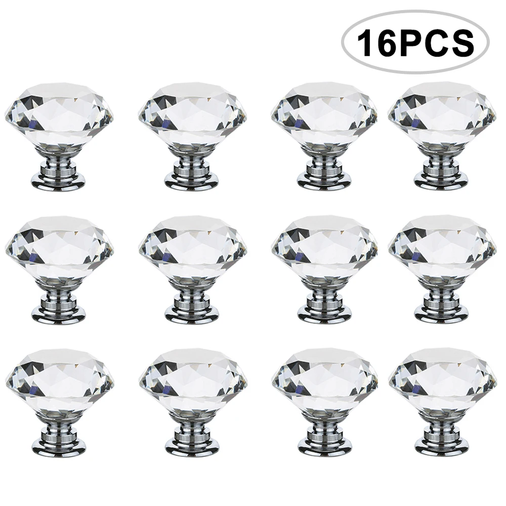 

4/616Pcs/set 30mm Diamond Shape Design Crystal Glass Knobs Cupboard Drawer Pull Kitchen Cabinet Door Wardrobe Handles Hardware