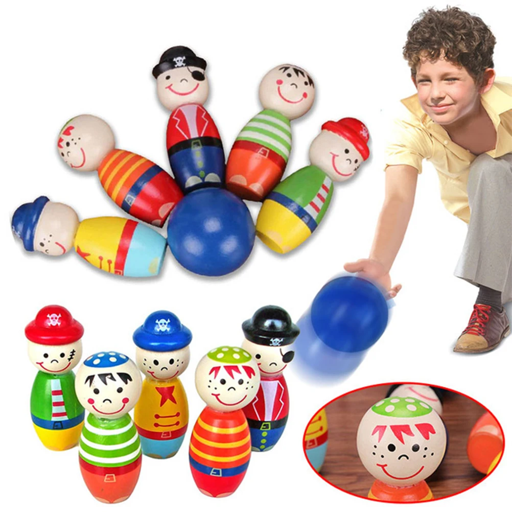 

Children'S Educational 5 Pcs Wood Cartoon Pirate Doll Puppet Toys Wooden Bagged Bowling Toy Cartoon Doll Baby Outdoor Toys #10