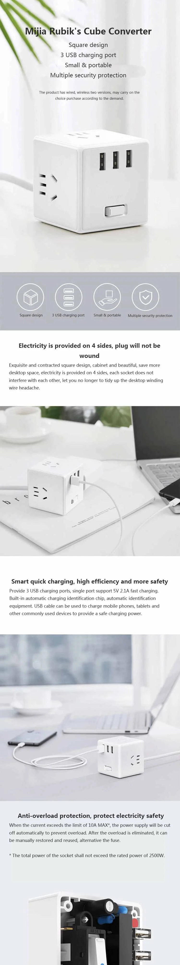 Xiaomi Mijia USB зарядное устройство адаптер питания 6 портов розетка конвертер Экономия пространства розетка для iPhone 11 huawei P30
