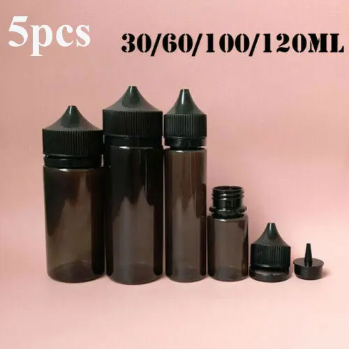 

5PCS X 30ML 60ML 100ML 120ML Black PET Empty Plastic e Liquid Juice Oil Fat Vape Dropper Bottles Jars Containers CRC Caps Tips