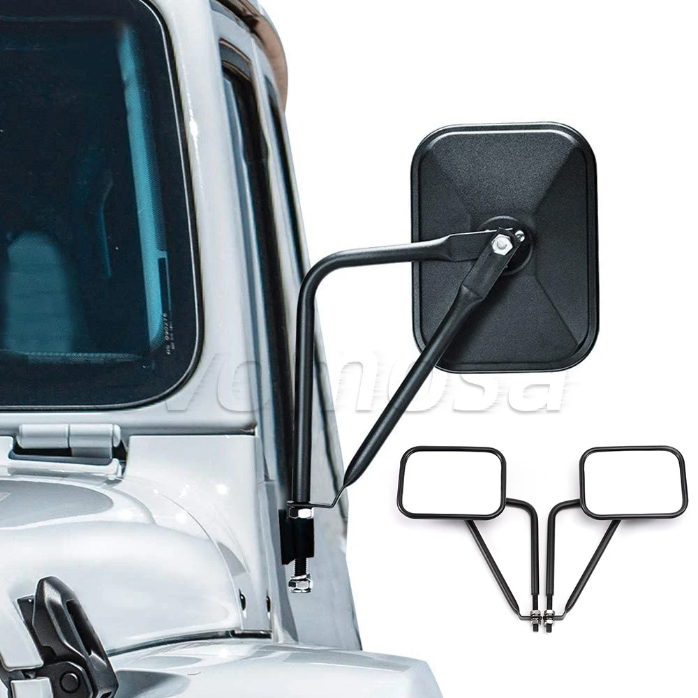 YJ CJ – Adjustable Side View Mirrors with Iron Support Frame – Sun-Proof Reinforced Black Casing – 7.7 x 5.5-inch TJ KIMING Mirrors Doors Off Compatible with Jeep Wrangler JK JL 