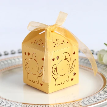 

50 PCS Laser Cut Candy Box Elephant Pattern Gift Box With Ribbon Wedding Baby Shower Birthday Party Home Decoration Supplies