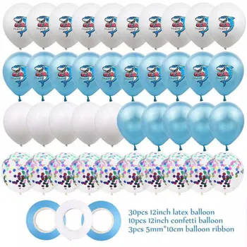 

43pcs color shark 12 inch latex sequin balloon confetti marine theme baby birthday party DIY decoration baby bath products