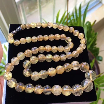 

Top Quality Natural Gold Rutilated Gemstone Clear Round Beads Necklace 6-11MM For Women Lady Best Crystal Certificate AAAAA