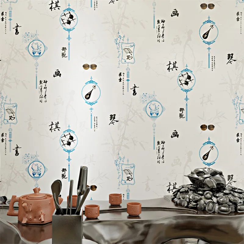 

Chinese Style Classical Wallpaper Poetry And Painting Wallpaper Living Room Library Tea House Calligraphy And Painting Chess Roo