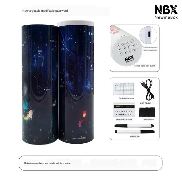 Pencil Case Code Lock Pen Box NBX Password Pencil Case Large Capacity Stationery Box Multi-Function Cylindrical Pencil Box Style 1