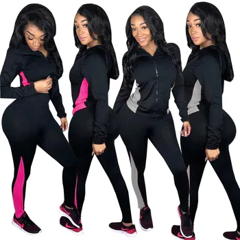 

New Fashion European and American Women's Long Sleeve Sports Suit Leisure Women Running Two-Piece Nightclub Suit two piece set