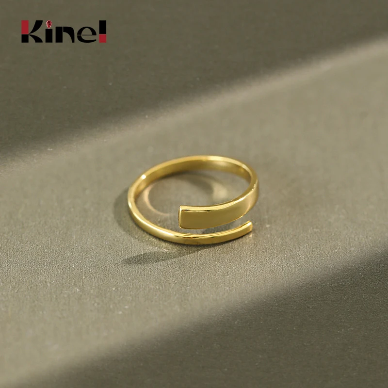 

Kinel Korean Jewelry Ring Ladies 925 Sterling Silver Adjustable INS Opening Minimalist 18K Gold Rings for Women Bijoux