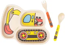 Juego de platos de bambú para niños pequeños, vajilla, juego de platos de cena, plato dividido a prueba de derrames, cuchara y tenedor para bebé de 3 pies