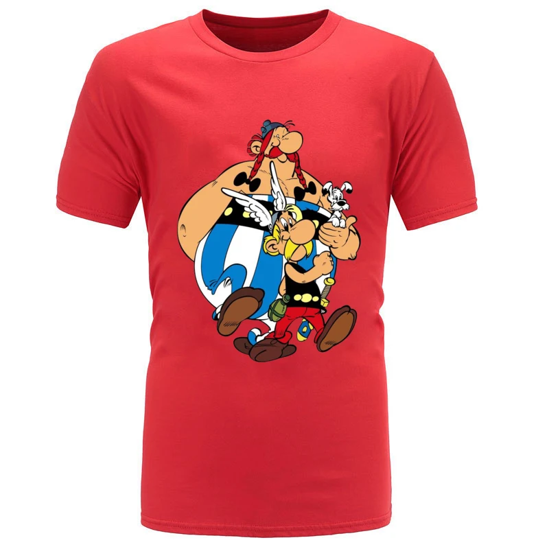 Asterix Аниме комиксов Забавный дизайн топы Футболка Высокое качество хлопок мужские футболки с принтом короткий рукав Топы Рубашки Дешевые - Цвет: Red