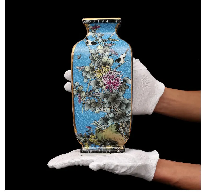 blue vase x1 Династия Цин цянлонг эмалированный, разукрашенный Золотой квадрат Цветок и вазы птицы антикварный фарфор, антикварный фарфор Античный Фарфор - Цвет: blue vase x1