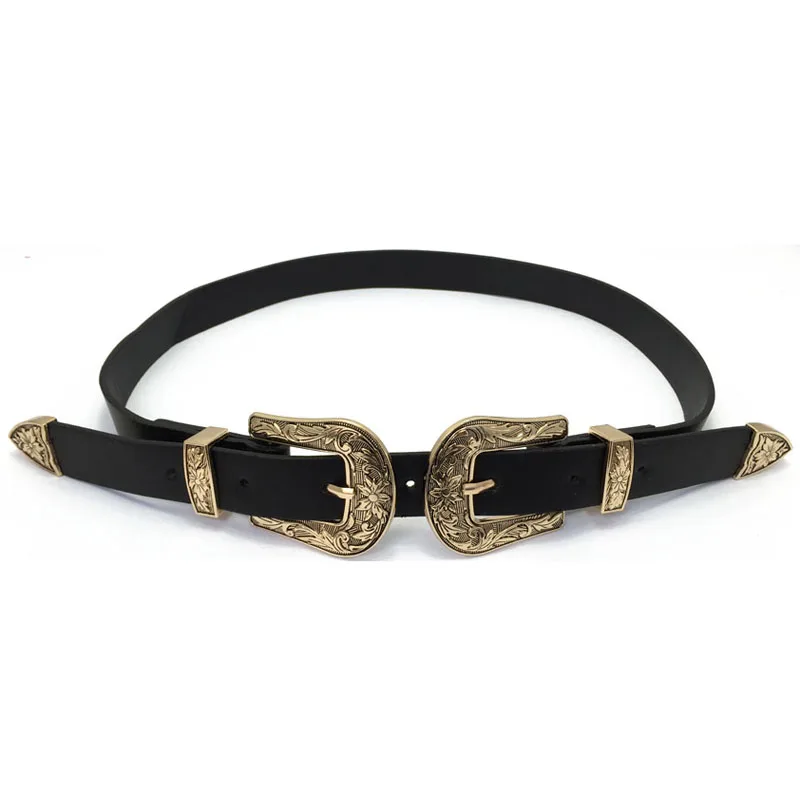 style 2 gold color Женский ремень черный из искусственной кожи ремни для женщин Модный поясной ремень Винтажный серебряный Большой Резной ремень с пряжкой для платьев джинсы - Цвет: style 2 gold color