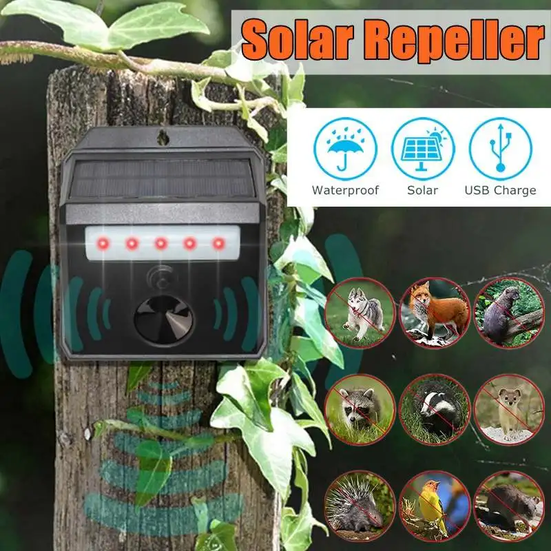 

Outdoor Garden Ultrasonic Pest Animal Repeller Solar Powered Against Dog Mouse Bird Foxes Raccoon Control Rodent Garden Supplies