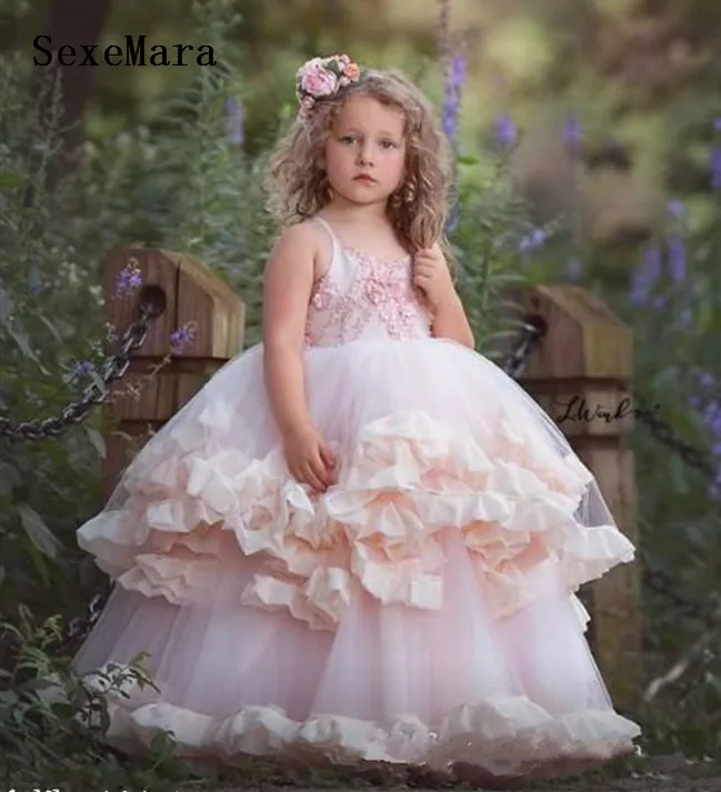 

New Pink Puffy Dress for Baby Girls First Holy Communion Gown Princess Birthday Party Prom Dress for Girl 2-16yrs
