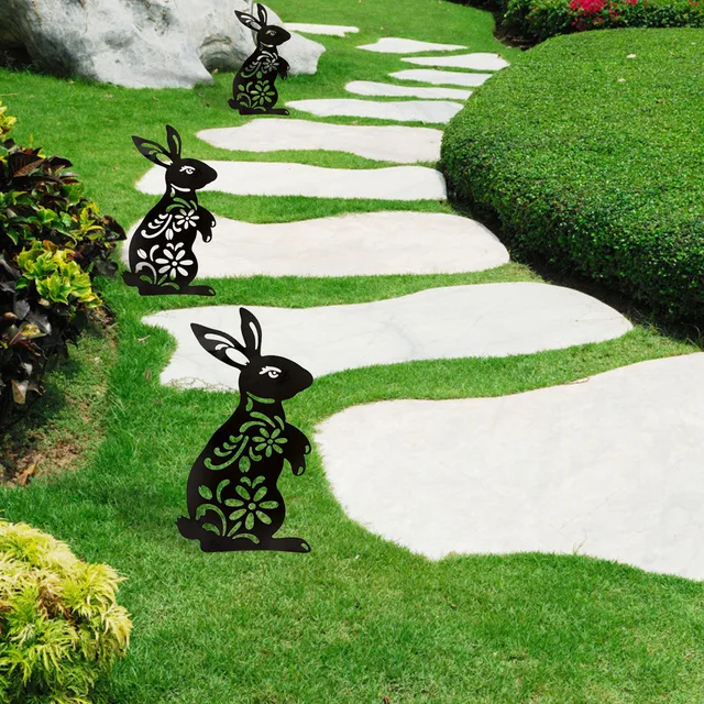 Art Kültéri Cica Fém Szobor Peg 3D Egér Figurák Föld Betét Dekoráció Az Udvari Dekorációhoz Ajándék Kastélyhoz Fekete Kert - Image 4