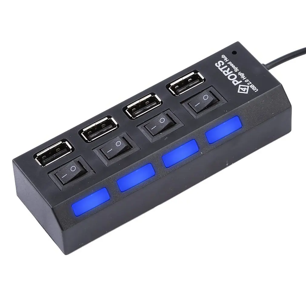 4 Port Micro USB Hub 2.0 USB Splitter High Speed 480Mbps USB 2.0 Hub LED With ON/OFF Switch For Tablet Laptop Computer Notebook