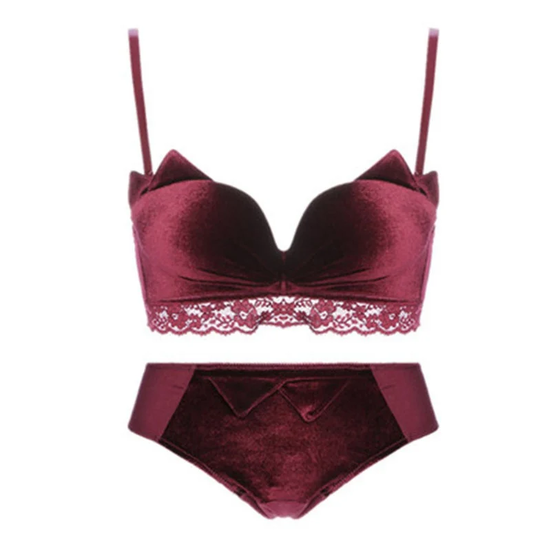 Красный Sexy Ladies Women Push Up Bra Set Wire Free 1/2 Cup Smooth Lace Side Adjusted Simple Style Bra And Brief New Arrival - Цвет: Красный