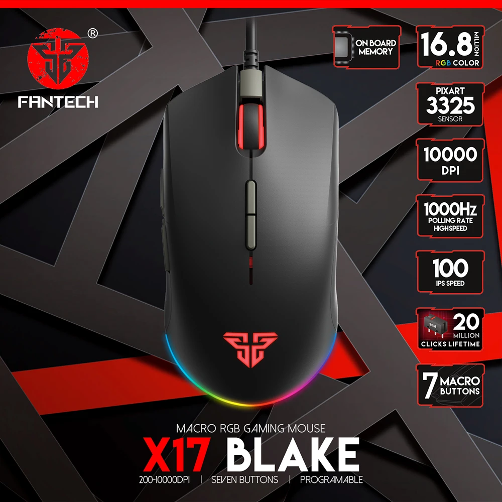 Fantech X17 Gaming Mouse Dpi 7 Programmable Buttons Wired Rgb Backlight Mice For Fps Lol Pubg Mouse Gamer For Pc Laptop Mice Aliexpress
