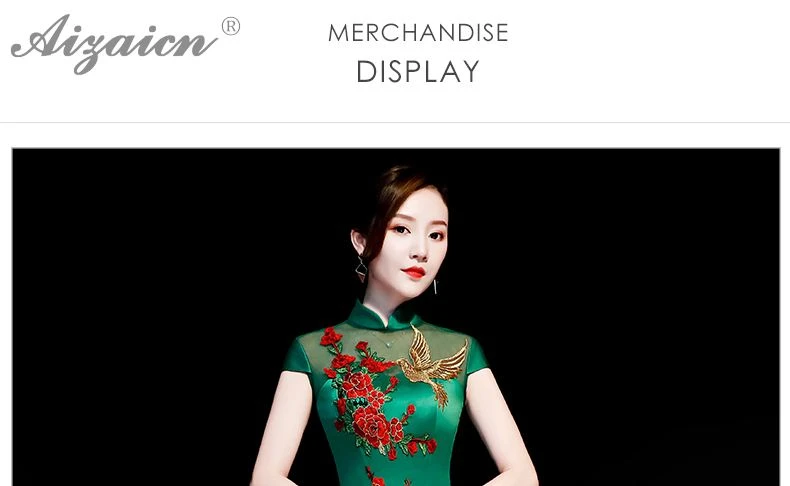 Зеленый Русалка Тонкий Cheongsam современный хост платья Qi Pao для женщин традиционное китайское вечернее китайское платье-Ципао Продвижение Женская Роба в восточном стиле