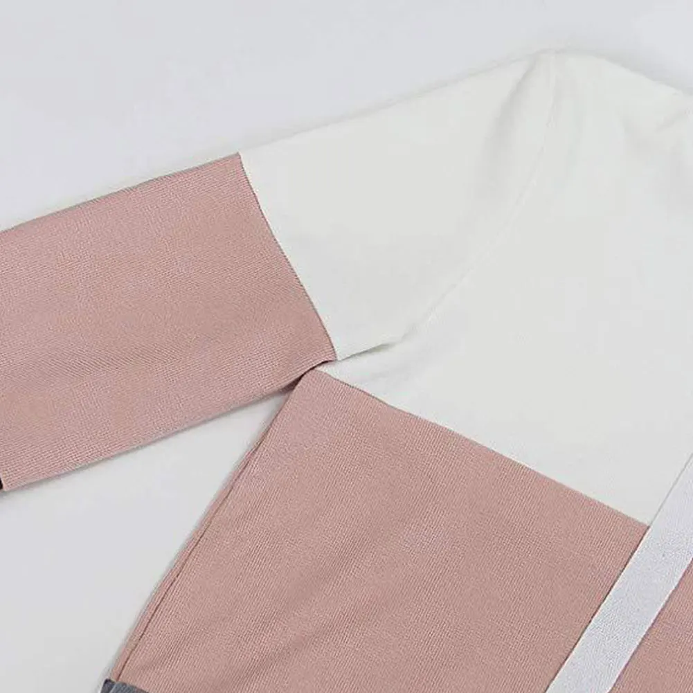 Весенне-осенние женские толстовки, женские полосатые толстовки, цветная туника с длинным рукавом, джемпер со шнурком, топы с карманами