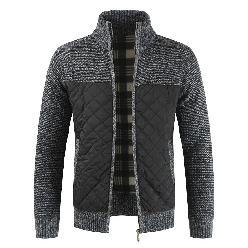 Mens Sweaters 2019 Autumn and Winter New Men's Plus Velvet Thick Knit Sweater Color Matching Cardigan Knitted Jacket Male