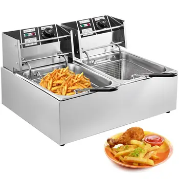 

VEVOR 12L Commercial Electric Deep Fryer Double Tank Stainless Steel Oil Fat Chip Fryer Oven French Fries Frying Machine