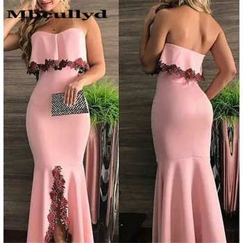 

Mbcullyd Pink Sweetheart Prom Dresses With Lace Flowers Long Mermaid Evening Dress Party For Women Front Split Vestidos De Gala