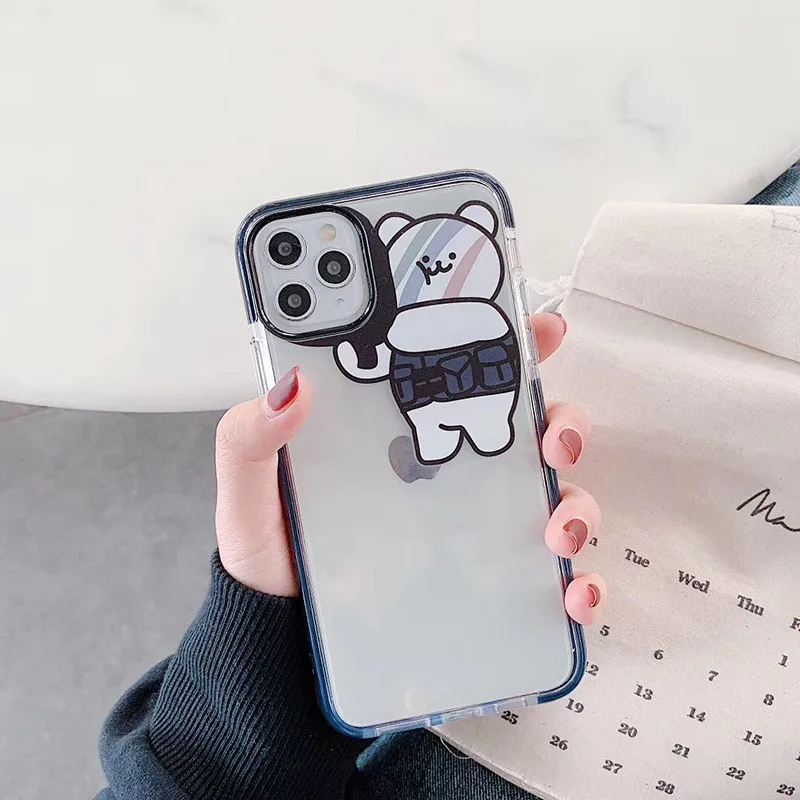 Прозрачный чехол для телефона с изображением пушки медведя для iPhone 11, 11Pro, 11 Pro, Max, высокое качество, двухцветная мягкая задняя крышка из ТПУ