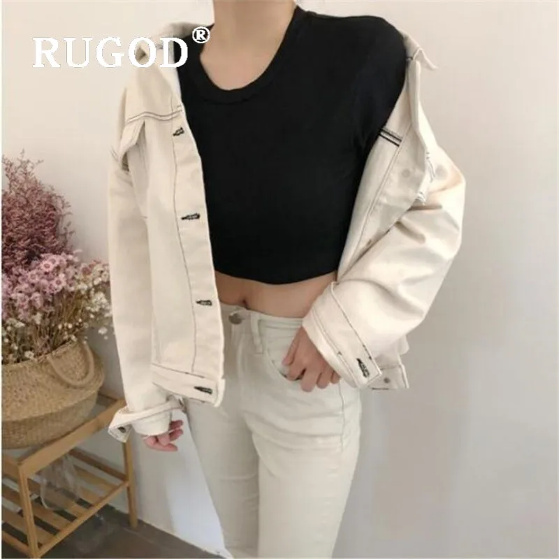 RUGOD Off-white Досуг отложной воротник короткое пальто однобортный пиджак Kpop Одежда Женская куртка осень