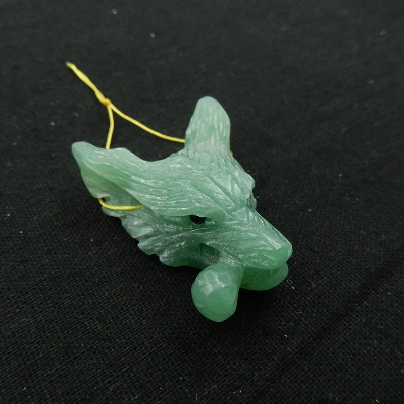 Natural Stone Green Aventurine Handmade Animal Wolf Head Fashion Pendant Bead 45x33x22mm 23.4g