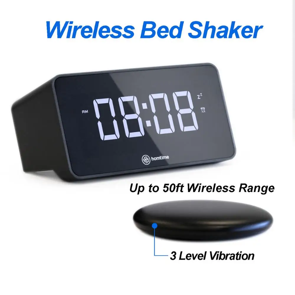 Homtime V2 Virbration Table Student Alarm Clock Bed Shaker Deaf USB Charger Large Sound Dimmable LCD Screen