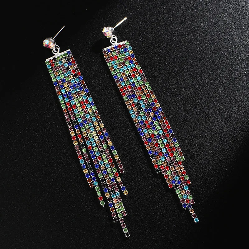 GKY639silvercolorful Модные свадебные серьги с кристаллами и кисточками для женщин массивные серьги многоцветные длинные серьги-подвески вечерние ювелирные изделия для выпускного вечера подарок - Окраска металла: GKY639silvercolorful