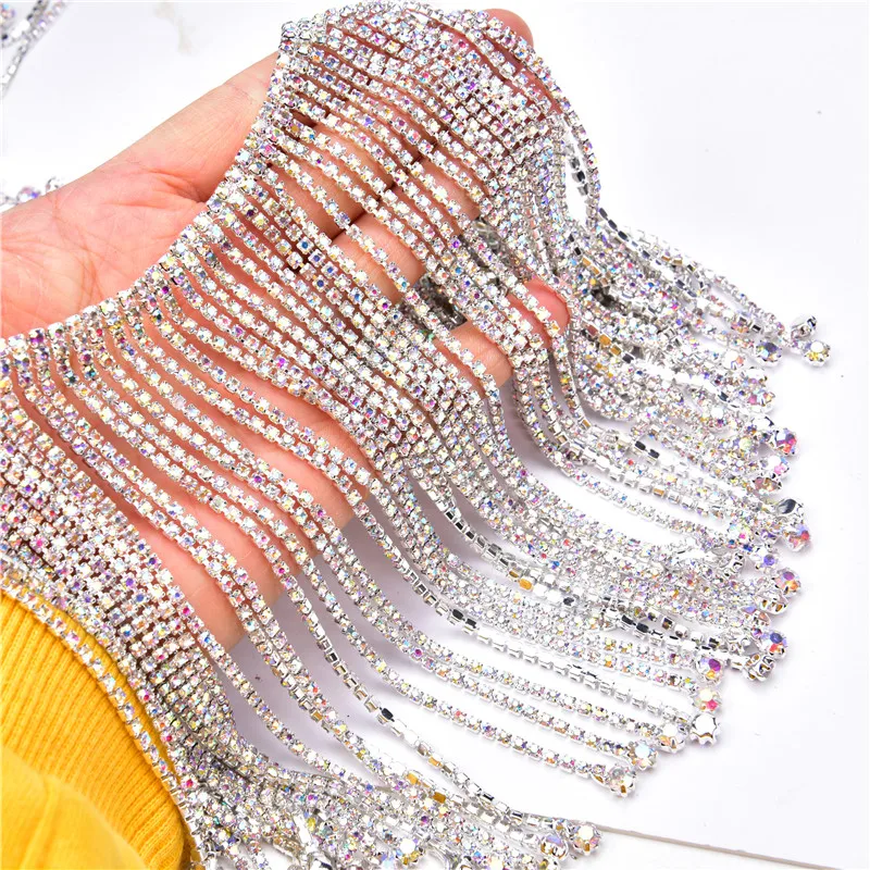 Rhinestone Fringe Trim Yard  Crystal Rhinestone Chain Trimming -  50cm/piece - Aliexpress