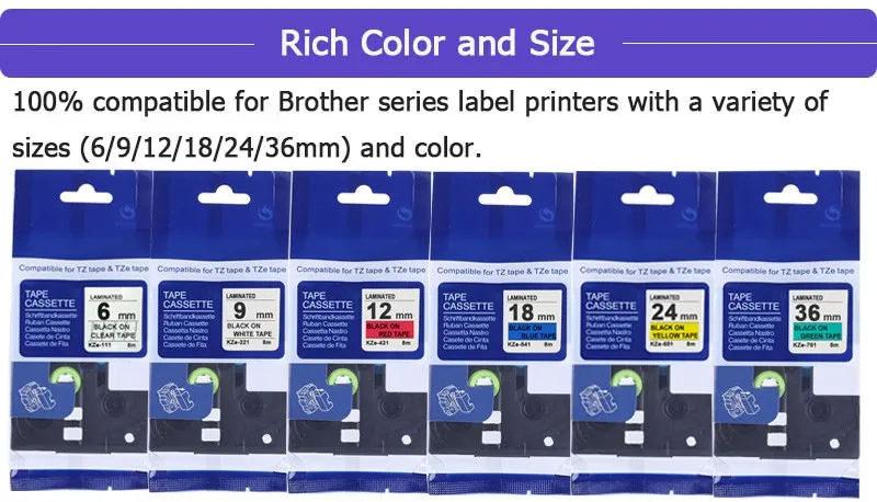 Description Picture 2 of item18mm Multicolor Laminated Label Tape label ribbon tze tape for Brother p-touch printers as Tze-241 tze241 tze 241 tze-241 tz241