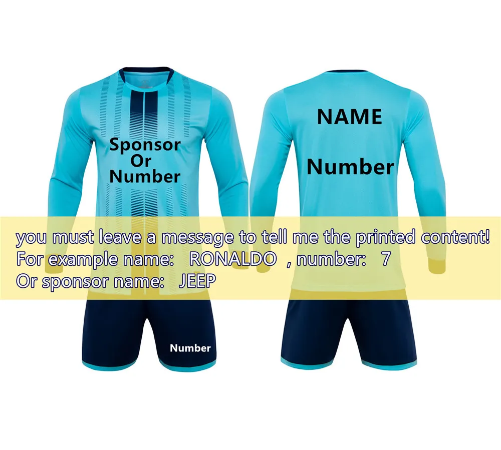 M07 Light blue Футбольные майки для взрослых и детей, комплекты одежды для футбола для мальчиков и девочек, детская тренировочная форма с длинными рукавами, спортивный костюм, можно настроить - Цвет: M07 Light blue