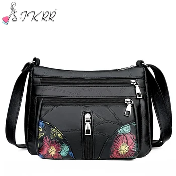 

S.IKRR Bags For Women 2020 Large Capacity Vintage Flower Print Crossbody Bag Woman Soft Leather Female Causal Shoulder Bag Brand