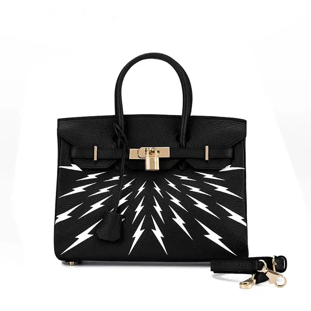

Luxury Bags Designer Fashion Cartoon Printed Lightning Women Graffiti Handbag PU Leather Handbags Gold Hardware Platinum Bag