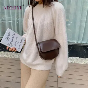 

Teen Girls Small Simple Shoulder Messenger Bags Women Casual Solid Color PU Leather Wide Crossbody Saddle Bags