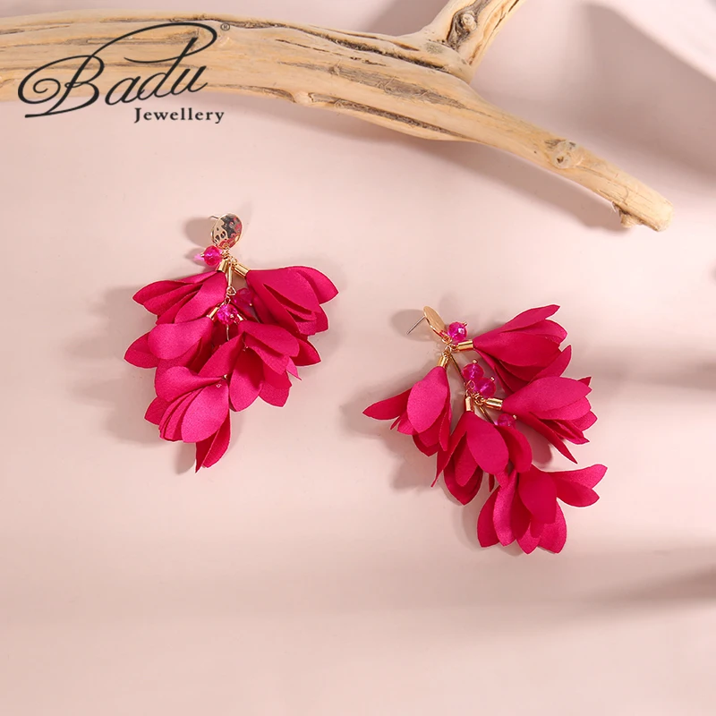 Rose Red Flower Tassel Long Drop Earrings for Women Wedding Bridal Jewelry dangle earrings drop earrings flower earrings long earrings crystal tassel earrings