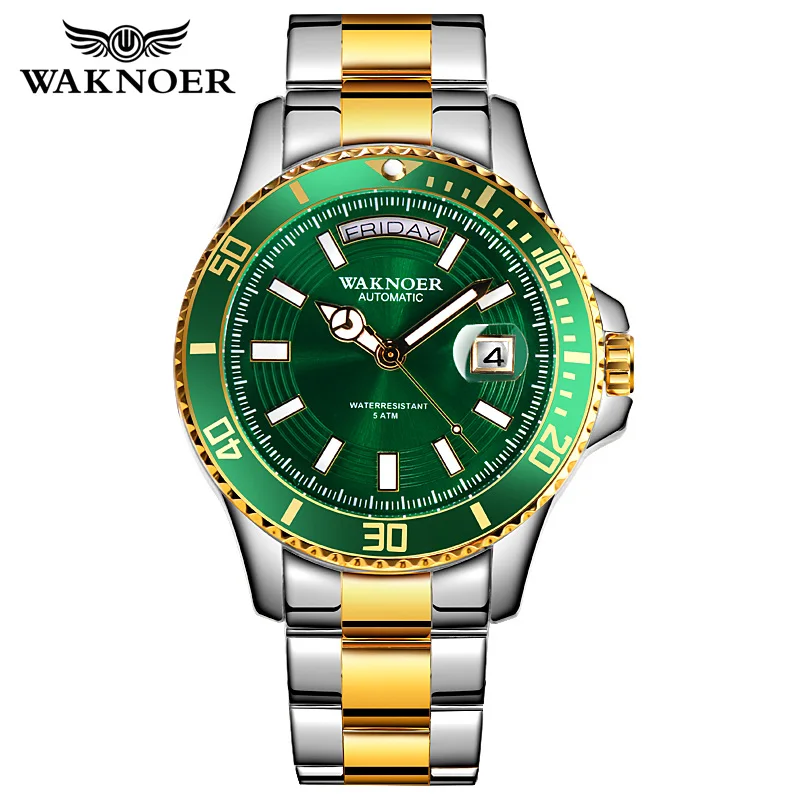 

WAKNOER Automatic Watch Classic Design Men Stainless 5ATM Waterproof Luminous Calendar Auto Date Luxury Wristwatch Homme Relogio