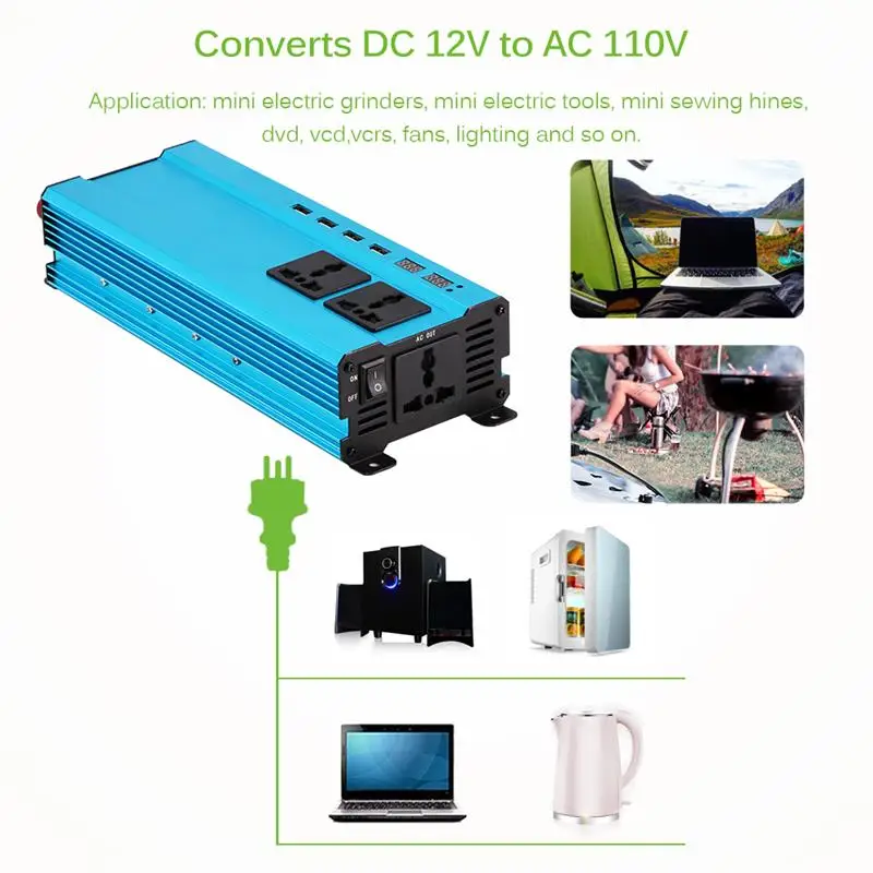 Onever 2000 Вт автомобильный инвертор светодиодный DC 24 В к AC 220 В DC 12 В к AC 220 В 4 USB синусоидальный преобразователь с охлаждающим вентилятором