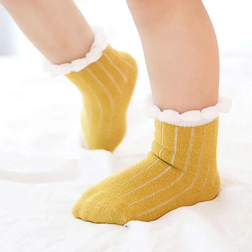 Мягкие дышащие носки для маленьких девочек и мальчиков возрастом до 5 лет милые однотонные хлопковые носки с пышными краями для девочек Новинка года, весна