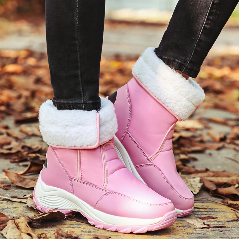 

Rimocy Snow Boots Women Winter Thicken Warm Plush Waterproof Mid Calf Boot Female thick Sole Platform Cotton Padded Shoes Woman