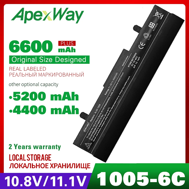 Аккумулятор Apexway для ноутбука 4400 мАч Asus Eee PC 1001P 1001PX 1005PX 1005 1005P 1005HA | Компьютеры и