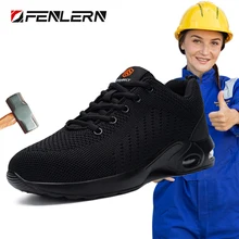 Fenlern-zapatos de seguridad para hombre y mujer, zapatillas de trabajo ligeras con punta de acero, talla 35, para invierno