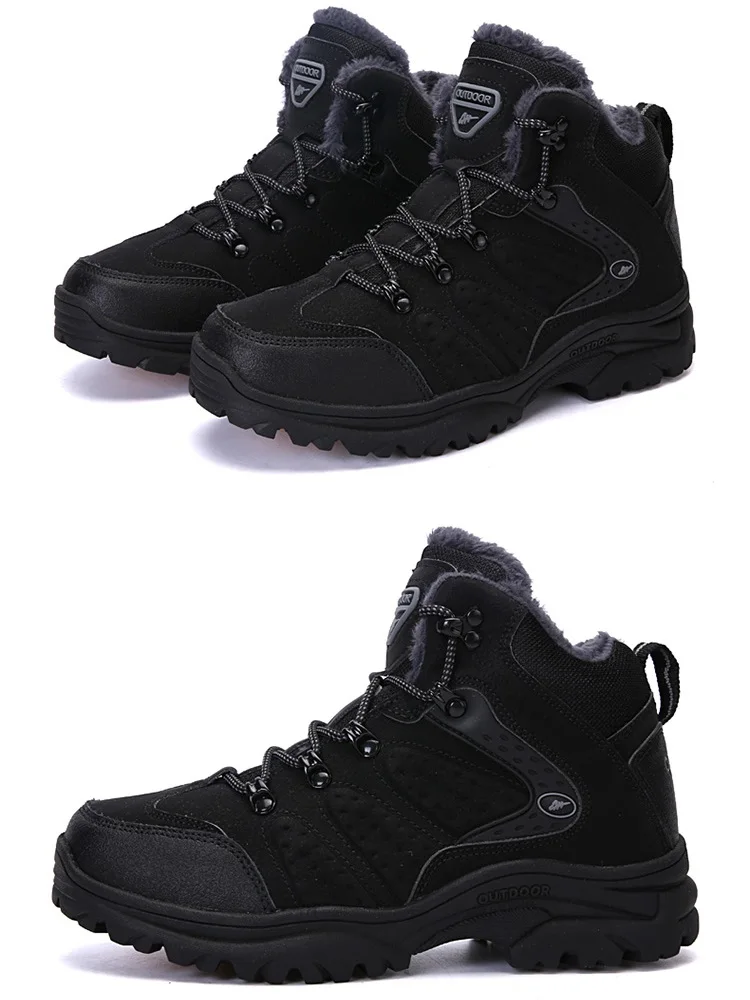 Mens Boots Non-slip Walk Shoes Men Ankle Snow Boots Fashion Fur Sneakers Winter Keep Warm Work Shoes Rubber Comfort Footwear