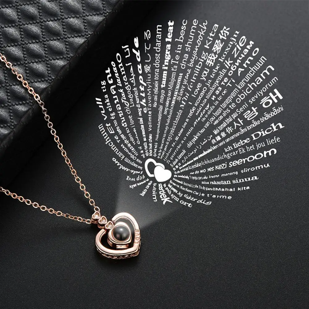 

Fashion Hundred 100 Languages I Love You Heart Projection Romantic Love Memory Wedding Pendant Necklace Jewelry For Women Gifts
