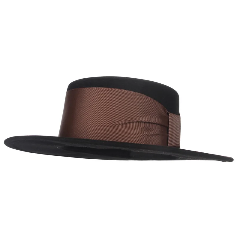 Gemvie 100% Topi Datar Boater Wol untuk 