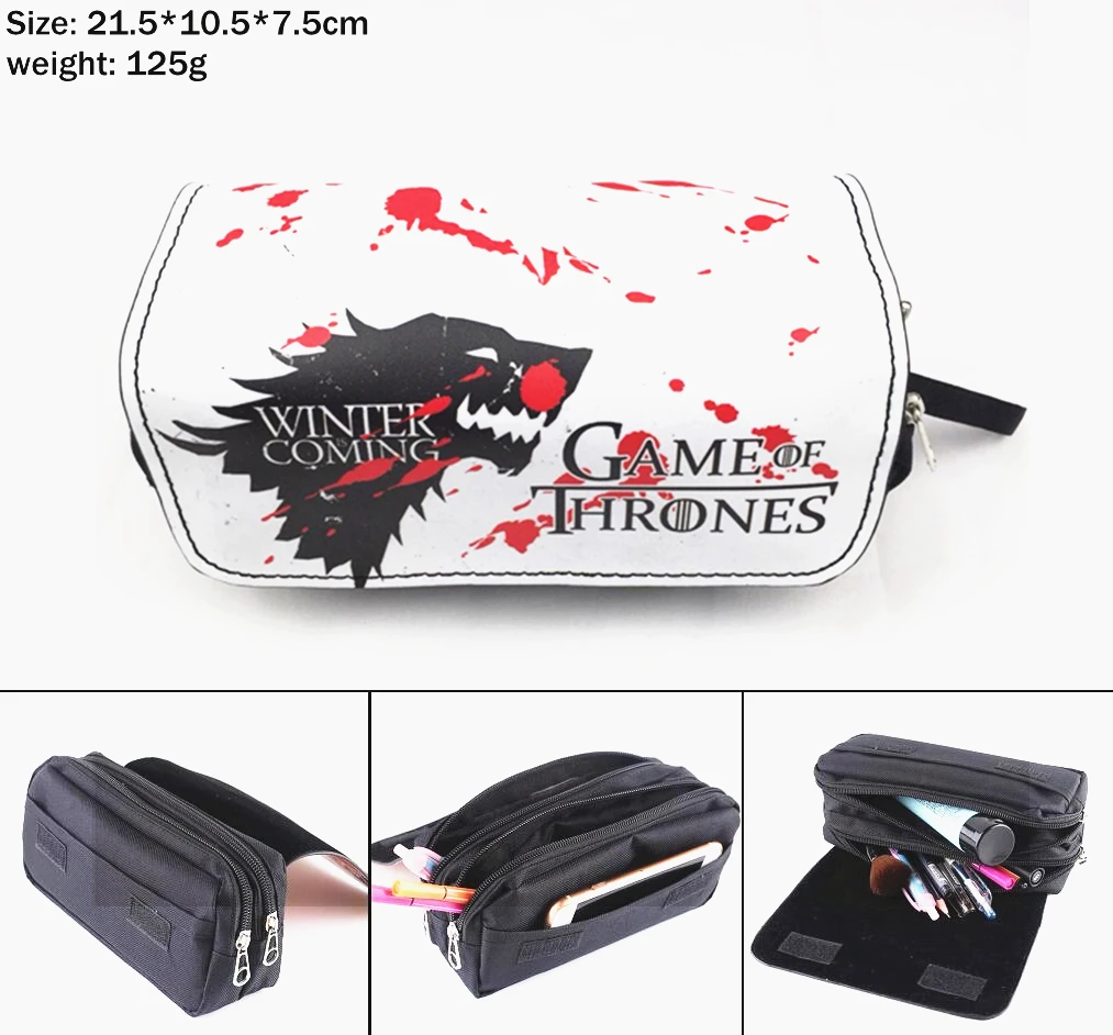 A Тканевый чехол для карандашей с изображением Игры престолов House Stark, Студенческая сумка на молнии, портативная дорожная женская косметичка, косметичка, подарок для канцелярских принадлежностей - Цвет: A
